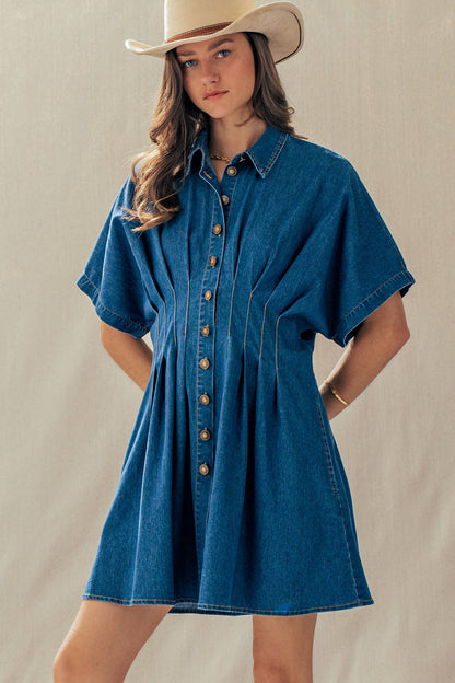 Tailored Waist Short Sleeve Denim Shirtdress
