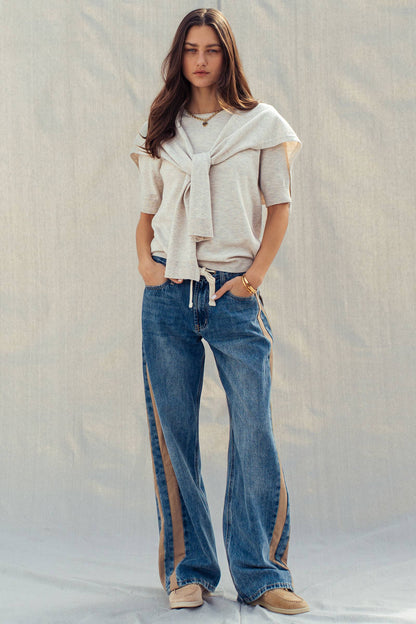 Wide-Leg Utility Stripe Denim Jeans