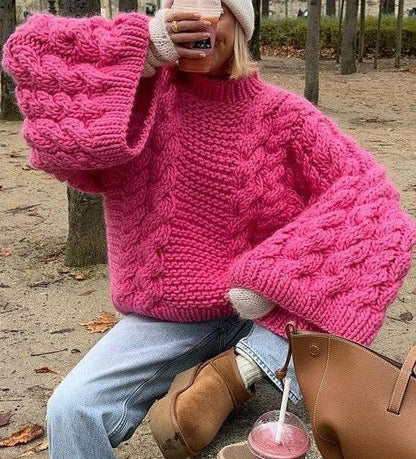Round Neck Twist Loose Solid Color Sweater