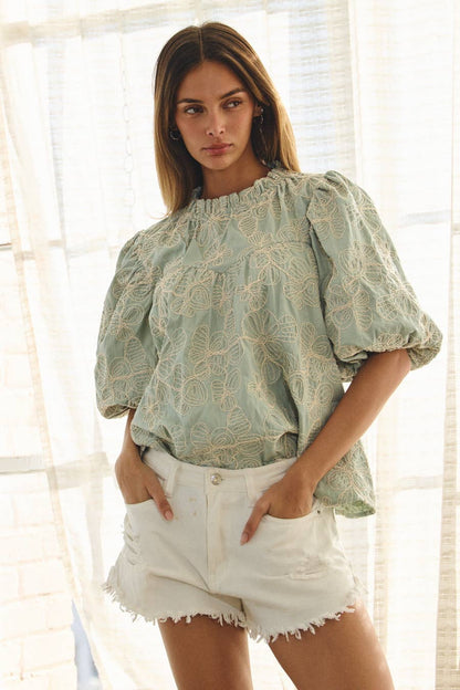 Embroidered Babydoll Blouse