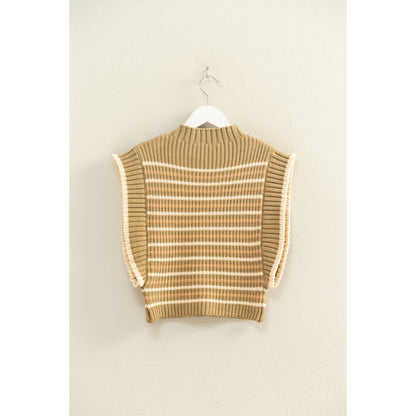Chic Striped Mock Neck Sleeveless Sweater Vest