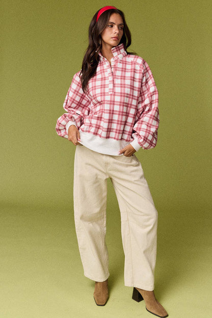 Natalie Plaid Mock Neck Sweatshirt