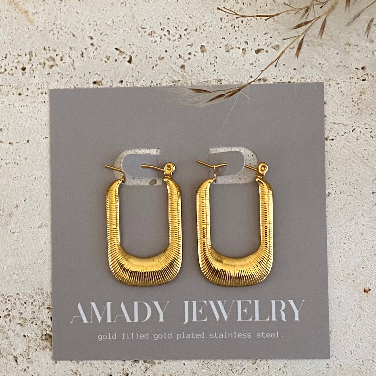 Textured Long Hoop Earrings lightweight stainless steel 