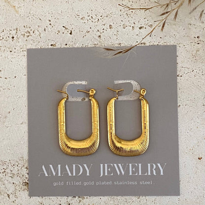 Textured Long Hoop Earrings lightweight stainless steel 