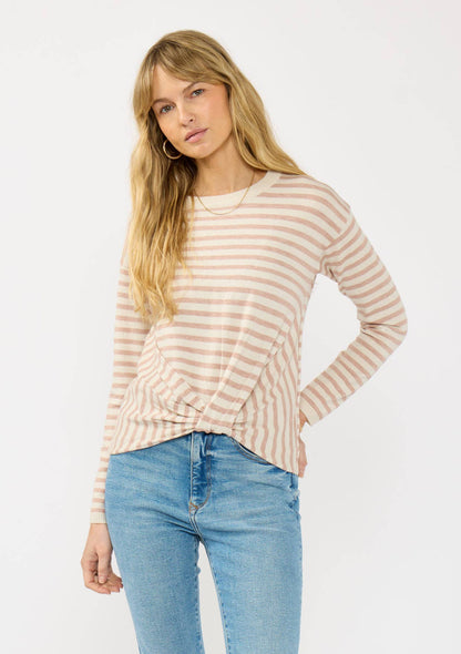 Horizontal Stripe Front Knot Pullover Sweater