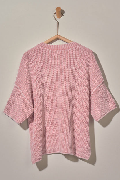 Mineral Wash Exposed Seam Short Sleeve Sweater