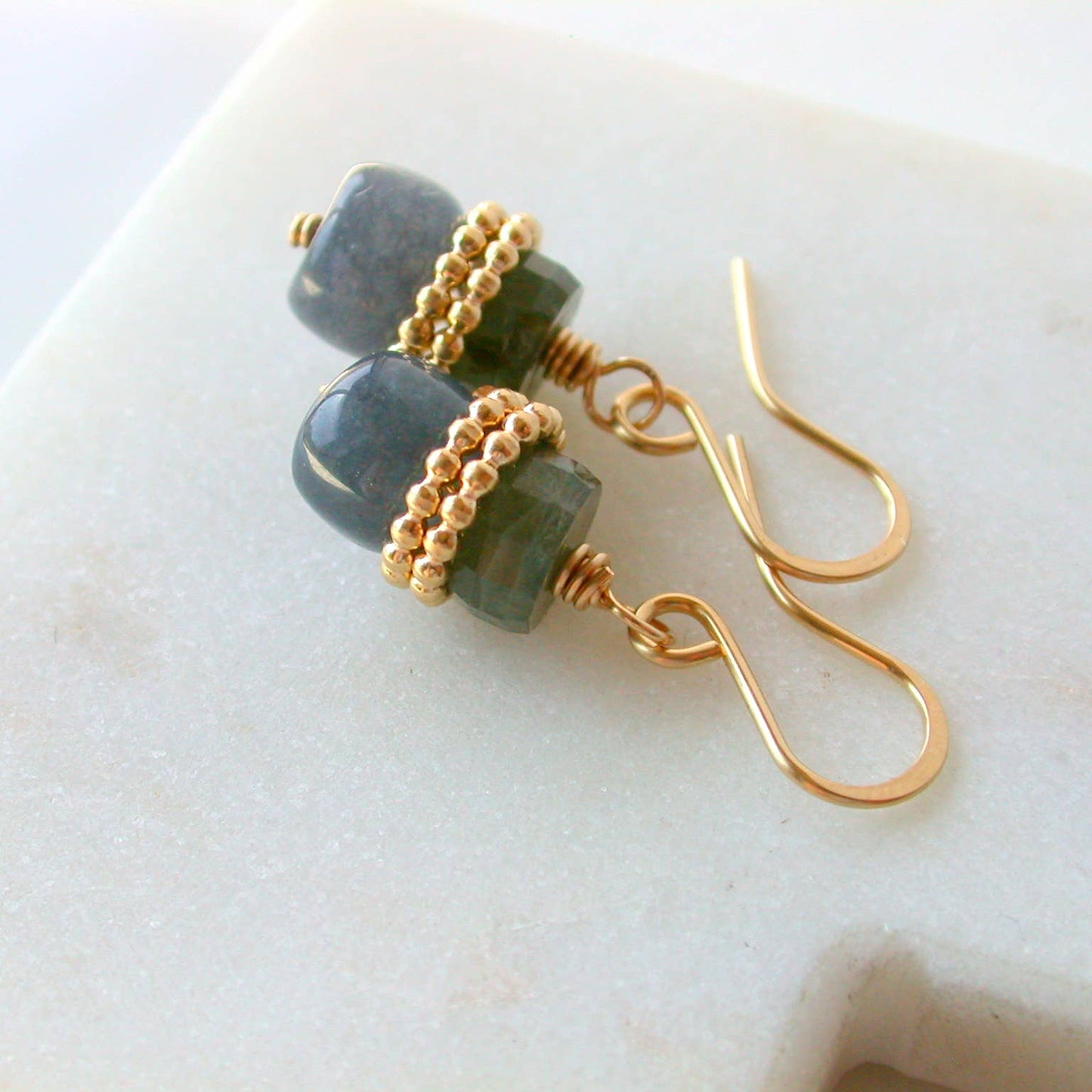 Bitties. Jade/Moss Aquamarine. Sterling or Gold fill
