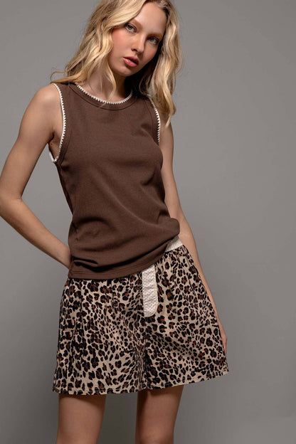 Contrast Trim Ribbed Minimalist Statement Tank Top