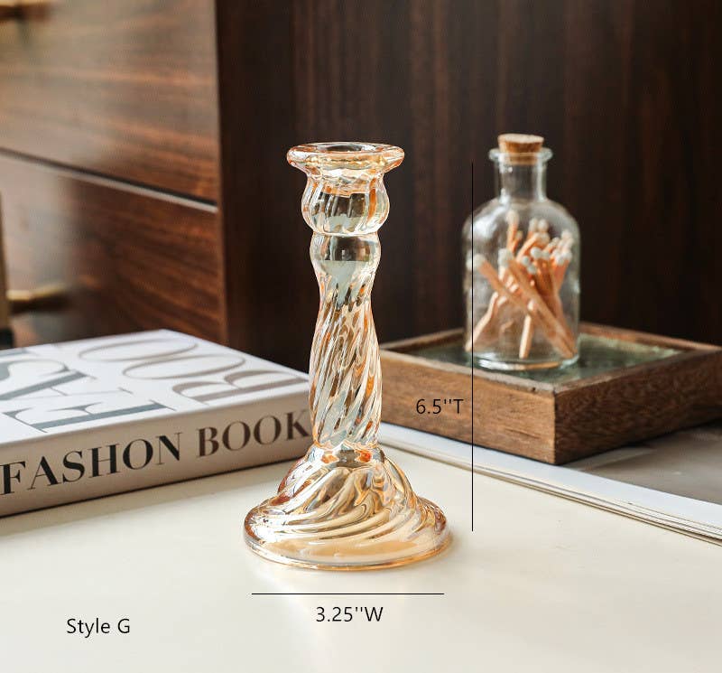 Glass Candlestick Holder Taper Candle Holders Tabletop Amber