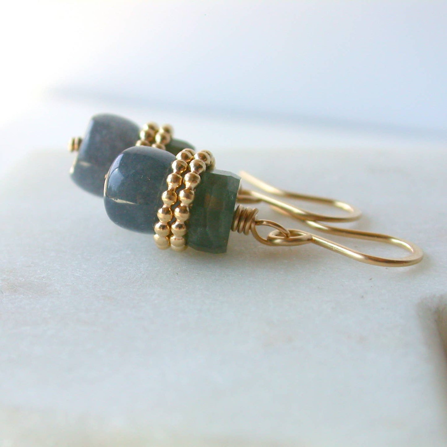 Bitties. Jade/Moss Aquamarine. Sterling or Gold fill