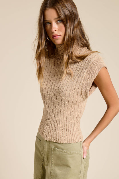 Sleeveless Ribbed Knit Turtleneck Sweater