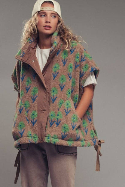 Floral Sherpa Oversize Vest