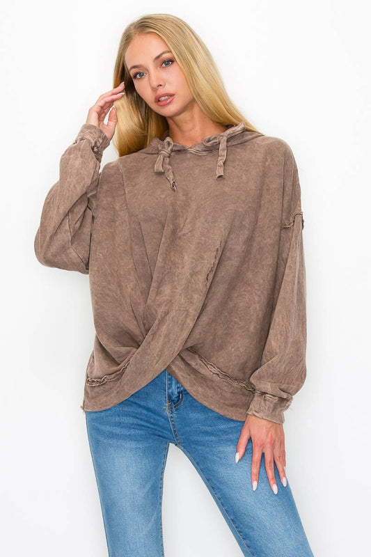 Mineral Wash Twisted Casual Hoodie HT5506
