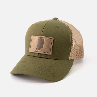 Indiana Silhouette Hat | Leather Patch Trucker Hat