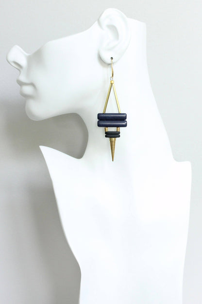 navy and black spike earrings