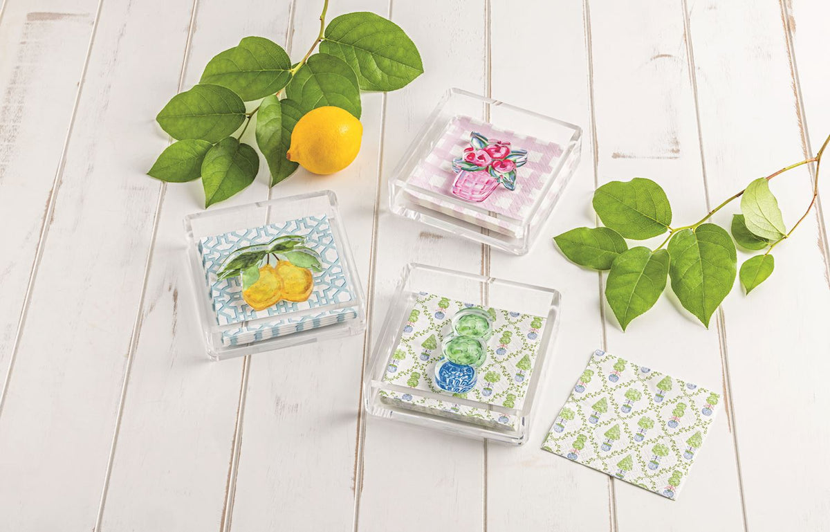 Lemon Garden Napkin & Caddy Set