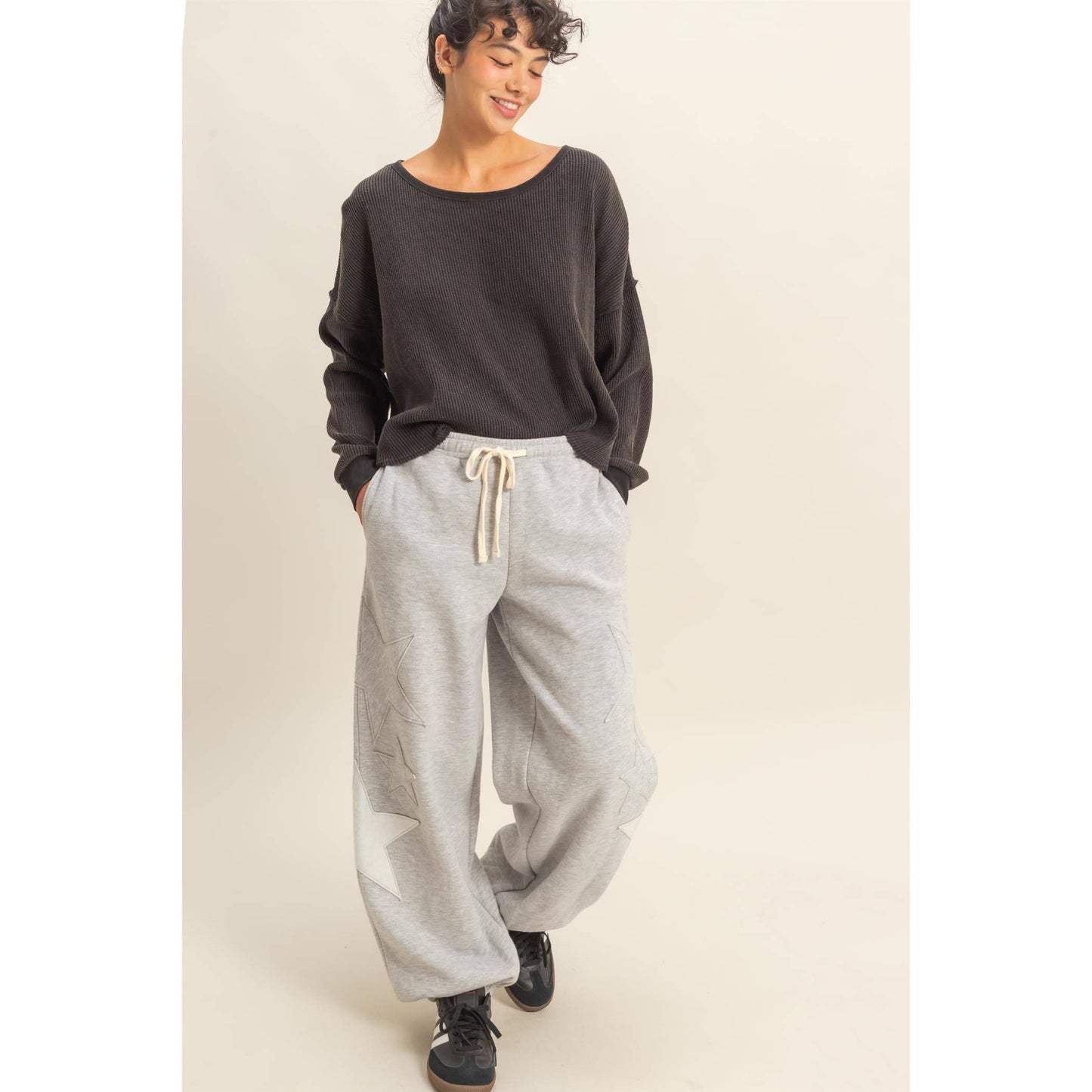 Star Patch Casual Drawstring Jogger Pants
