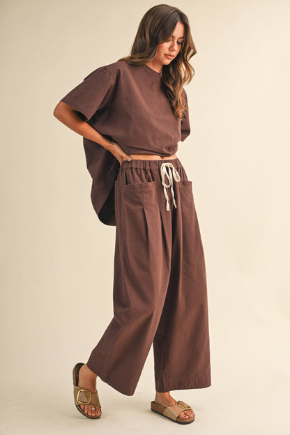 IST6073 RELAXED FIT TOP AND WIDE LEG CROPPED PANTS SET