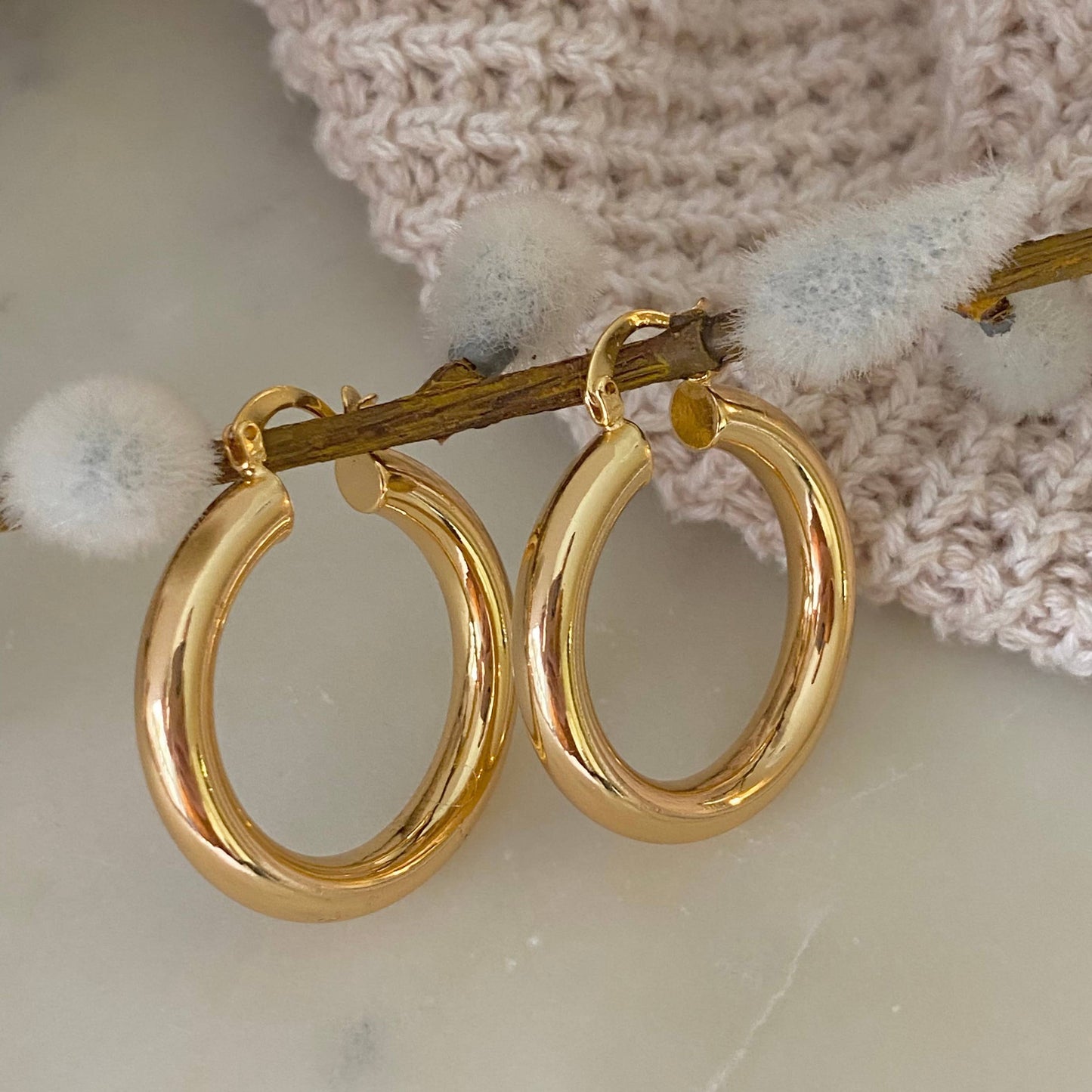 35mm Thick Hoop Earrings 18k Gold Filled Water Resistant
