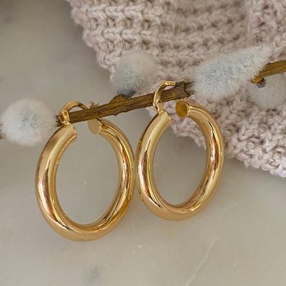 35mm Thick Hoop Earrings 18k Gold Filled Water Resistant
