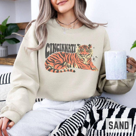 Cincinnati Bengals Crewneck Sweatshirt Retro Football Style