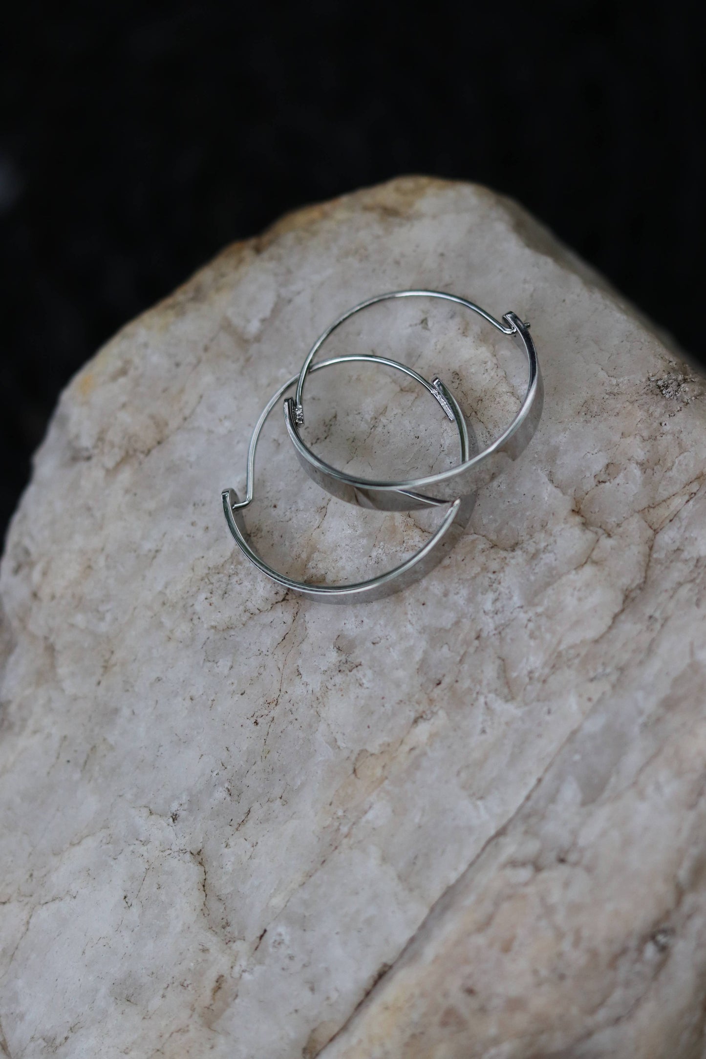 Edge Hoops Earrings - Stainless Steel Water Proof Silver 