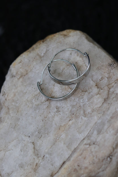 Edge Hoops Earrings - Stainless Steel Water Proof Silver 