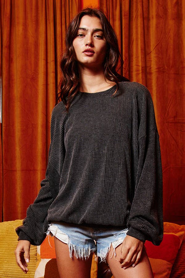 Stripe Textured Knit Comfy Sweatshirt