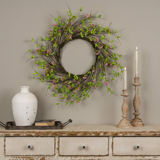 24" PINK BOXWOOD & WILDFLOWER VINE WREATH