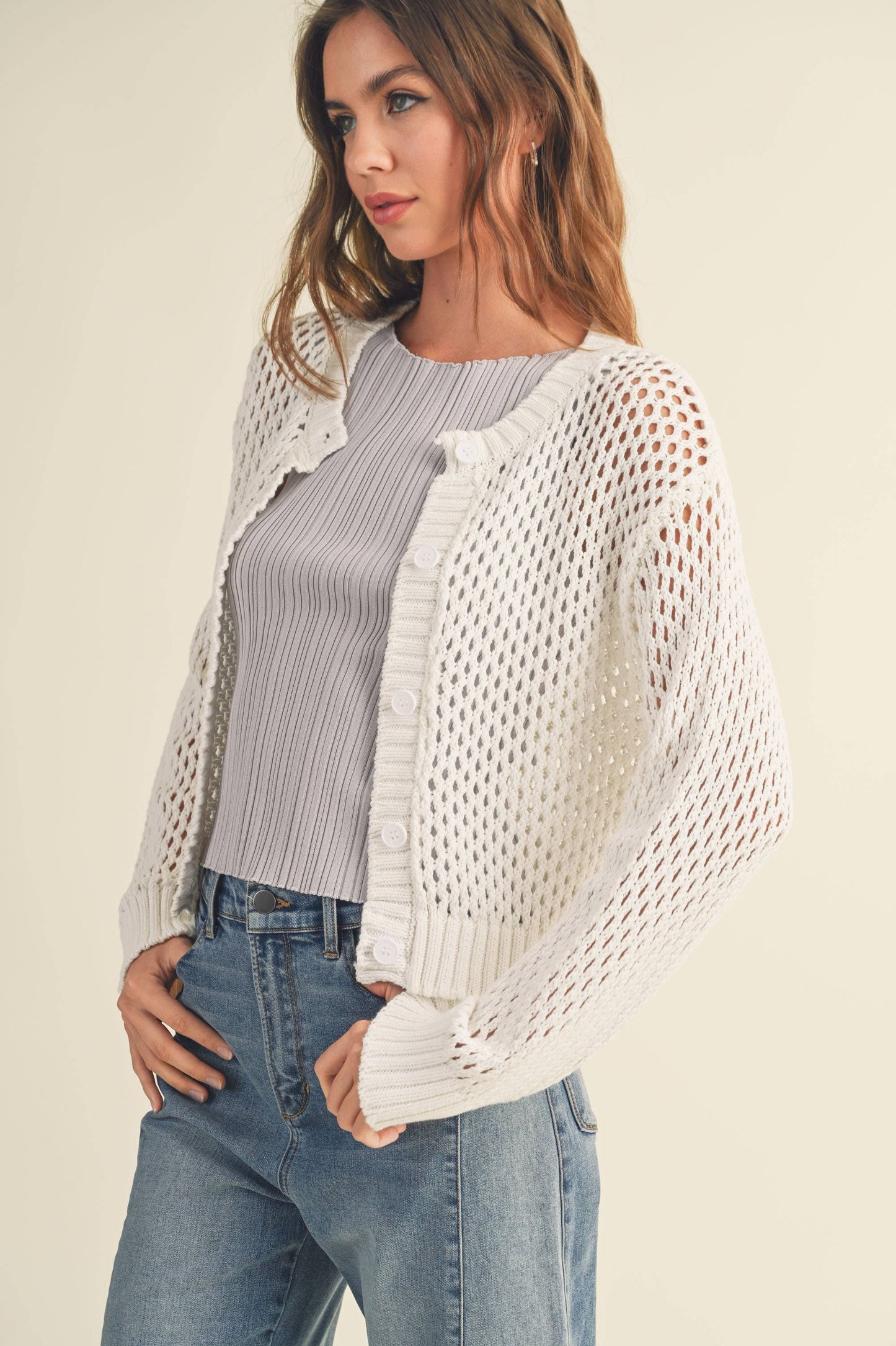 J2844  CROCHET KNITTED BUTTONDOWN CARDIGAN