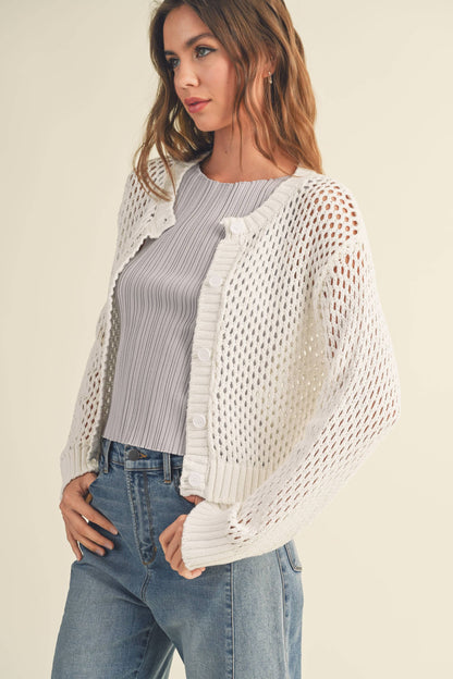 J2844  CROCHET KNITTED BUTTONDOWN CARDIGAN