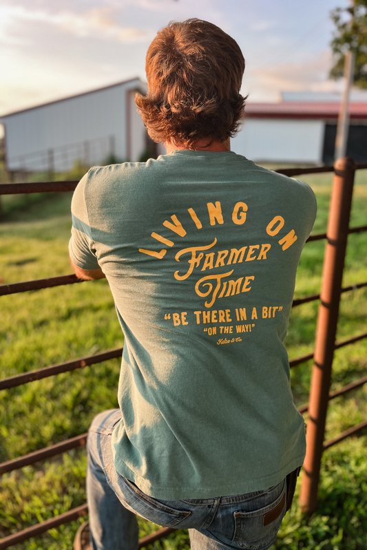 Living On Farmer Time Graphic Tee in Light Green