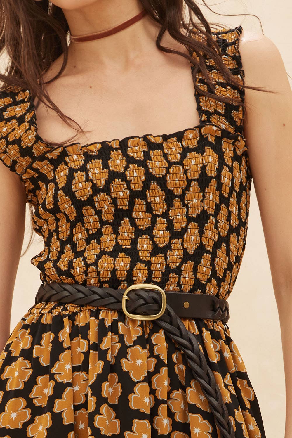 Floral-Print Fit-and-Flare Smocked Midi Dress
