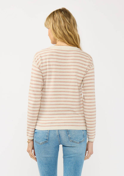 Horizontal Stripe Front Knot Pullover Sweater