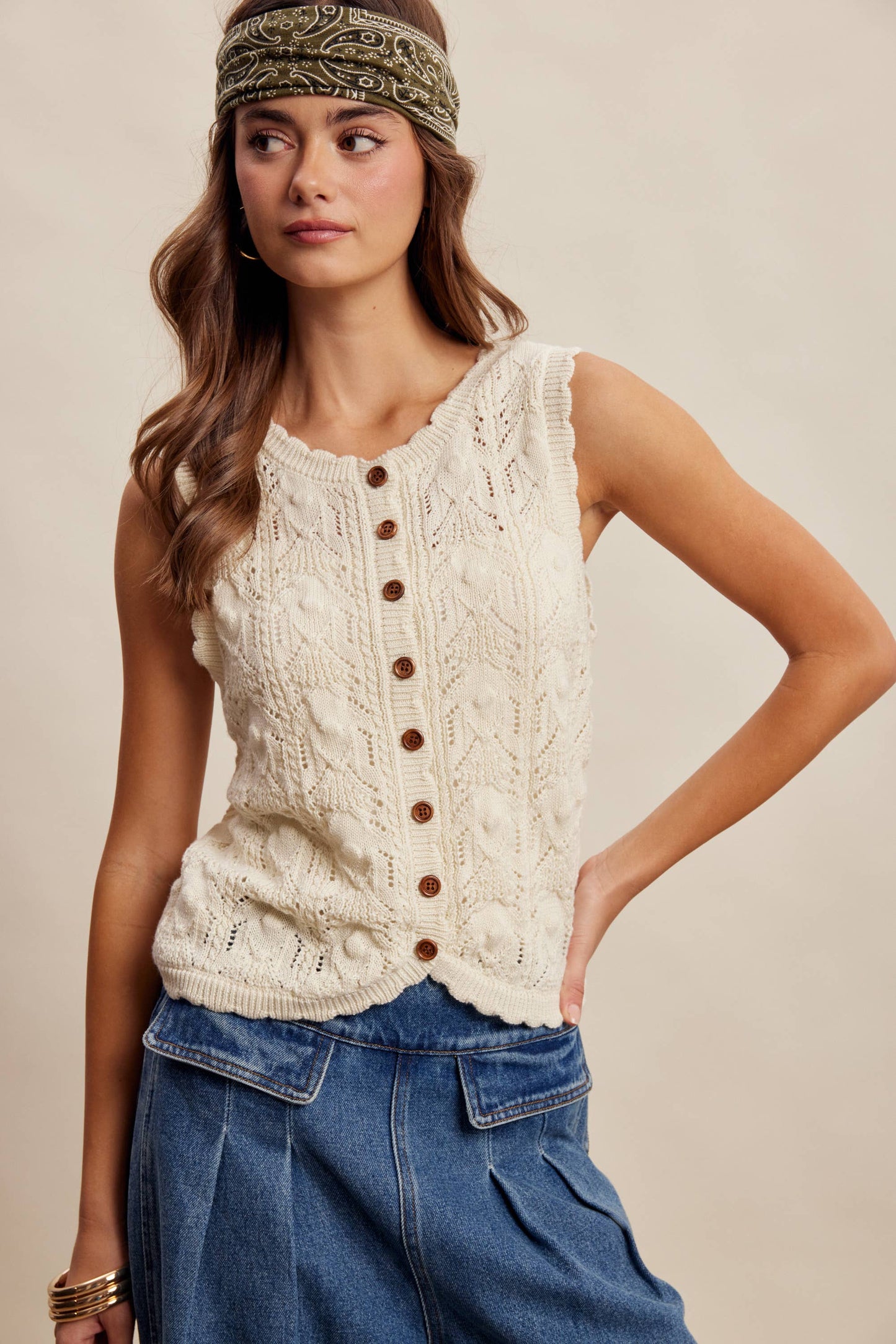 Reversible Pointelle Knit Vest Top LSW1049