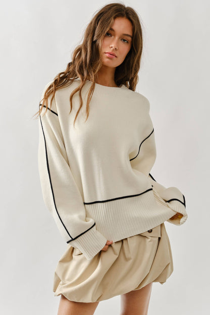AJT5102 OVERSIZED FIT CONTRAST STITCHING SWEATER