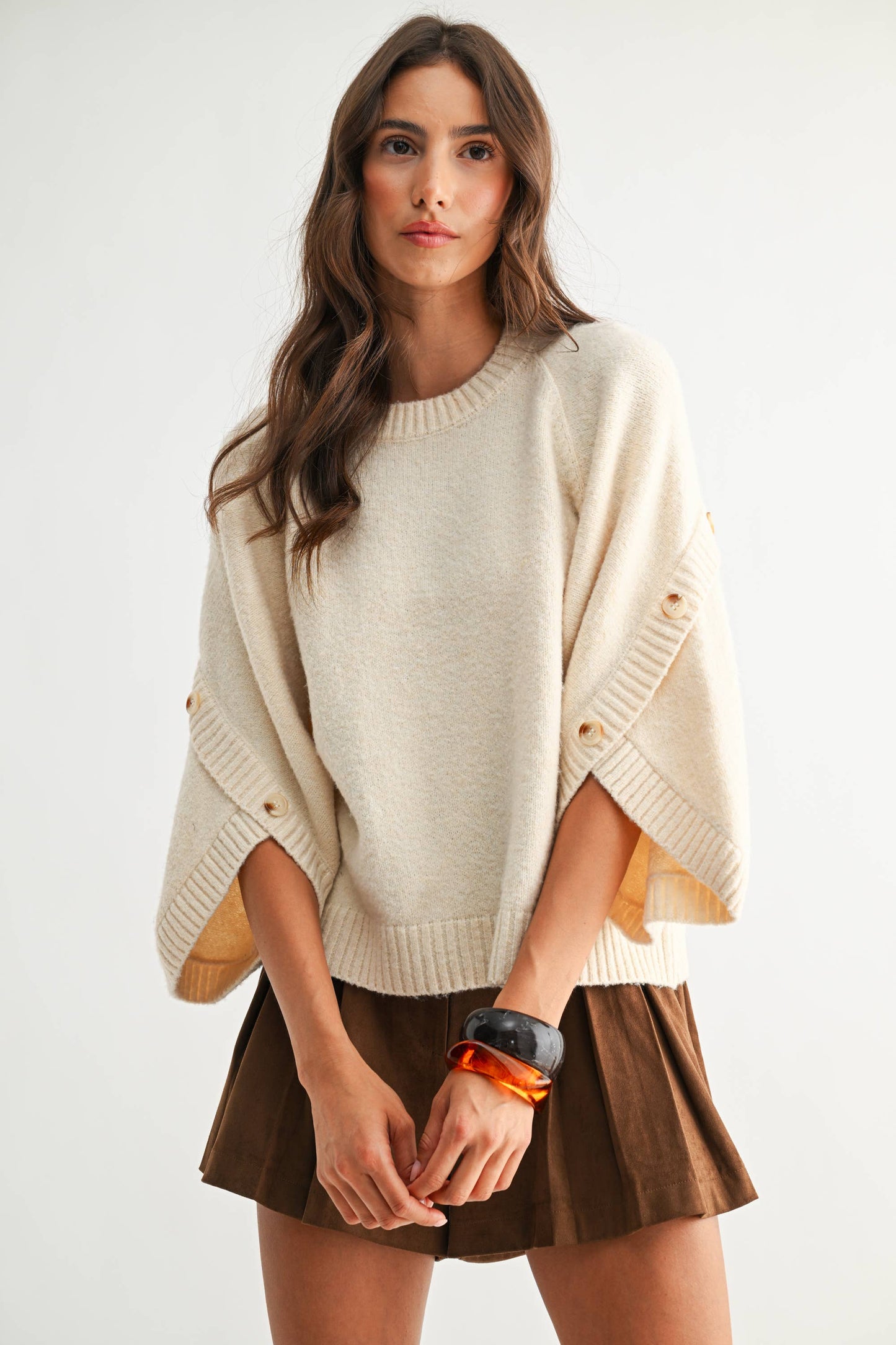 CJW27001 BUTTON SLEEVE KNIT PULLOVER