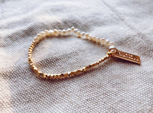 Half & Half Pearl and Gold Faceted Bracelet Holiday Gift