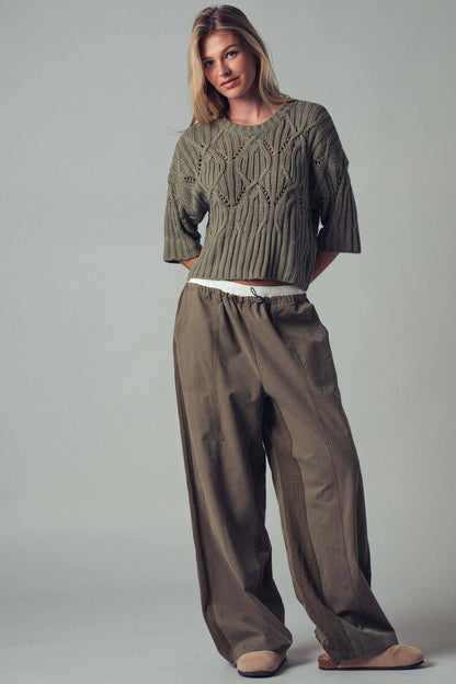 Drawstring Waist Wide-Leg Relaxed Pants