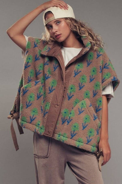 Floral Sherpa Oversize Vest