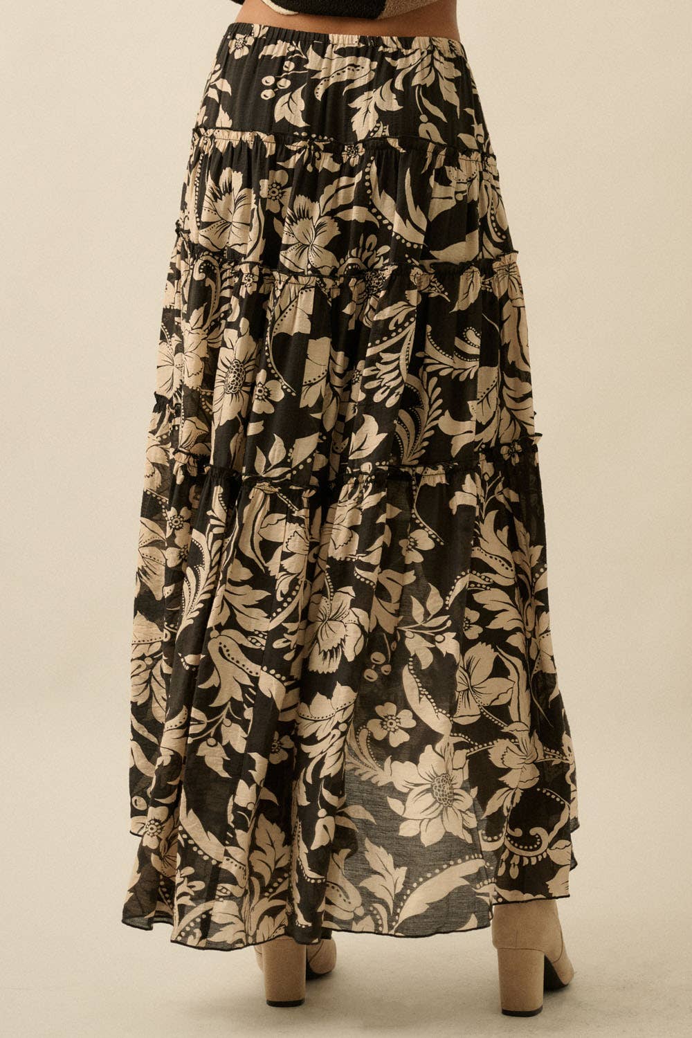 Floral-Print Buttoned Tiered Ruffle Maxi Skirt