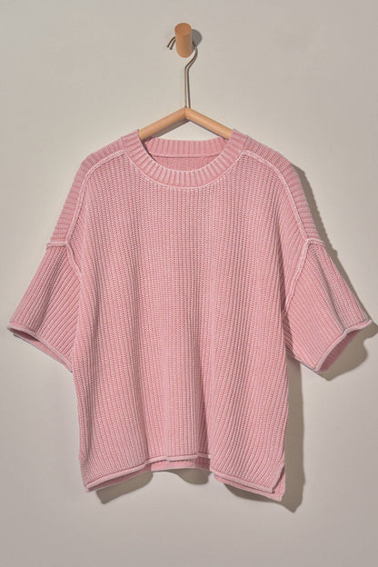 Mineral Wash Exposed Seam Short Sleeve Sweater