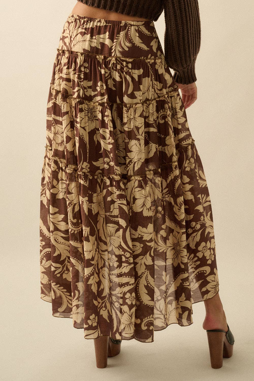 Floral-Print Buttoned Tiered Ruffle Maxi Skirt