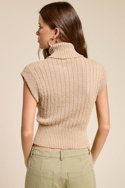 Sleeveless Ribbed Knit Turtleneck Sweater