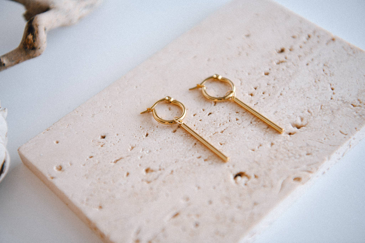 Lunar Line Bar Pendant Hoop Earrings Stainless Steel