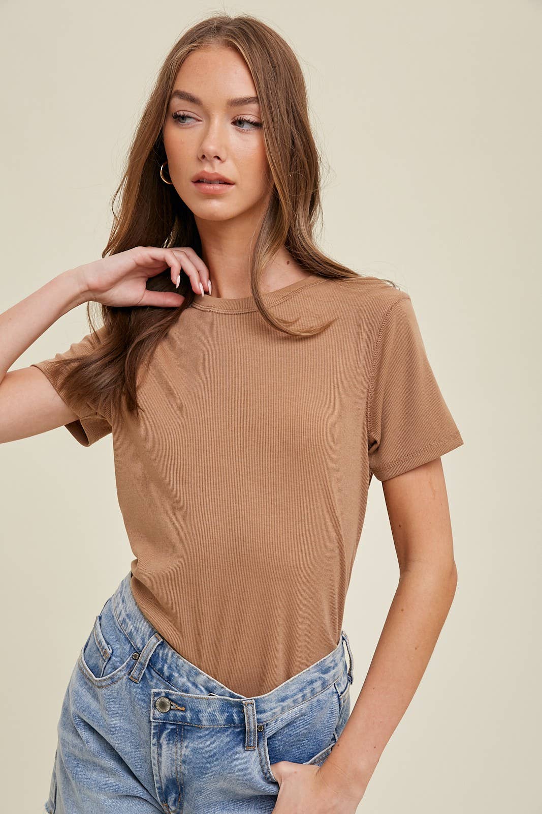 RIBBED KNIT BASIC T-SHIRT / WL18-1714