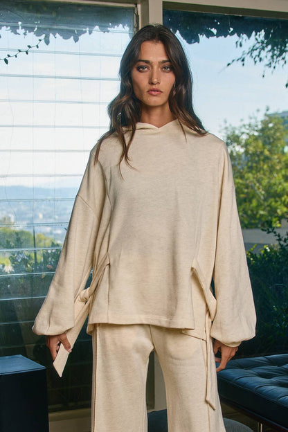 Side-Tie Detail Oversized Solid Hoodie