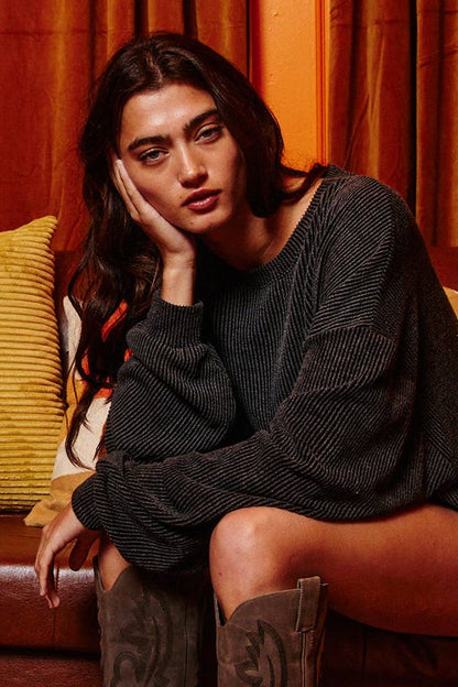 Stripe Textured Knit Comfy Sweatshirt