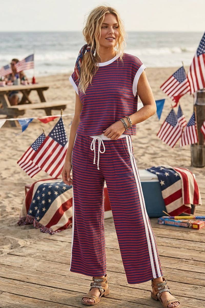 Lightweight Ribbed Striped 4th of July Lounge Set
