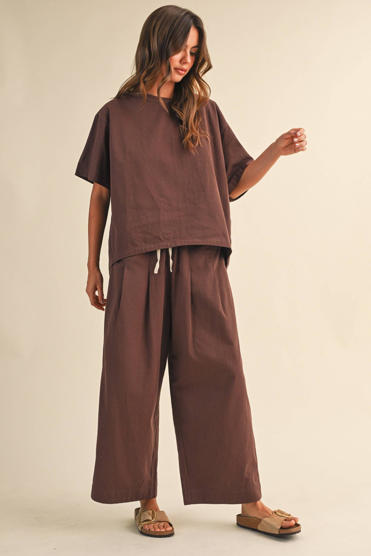 IST6073 RELAXED FIT TOP AND WIDE LEG CROPPED PANTS SET